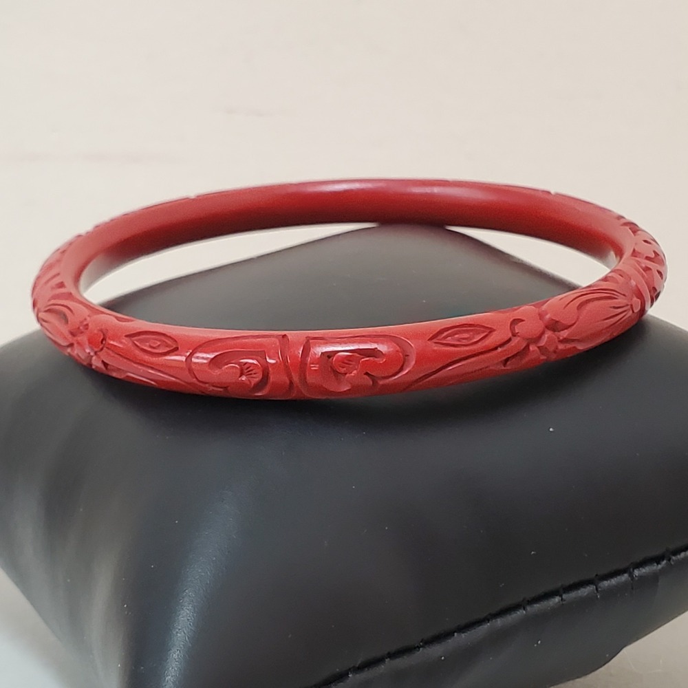 Vintage Carved Red Cinnabar Bangle Bracelet Chinese